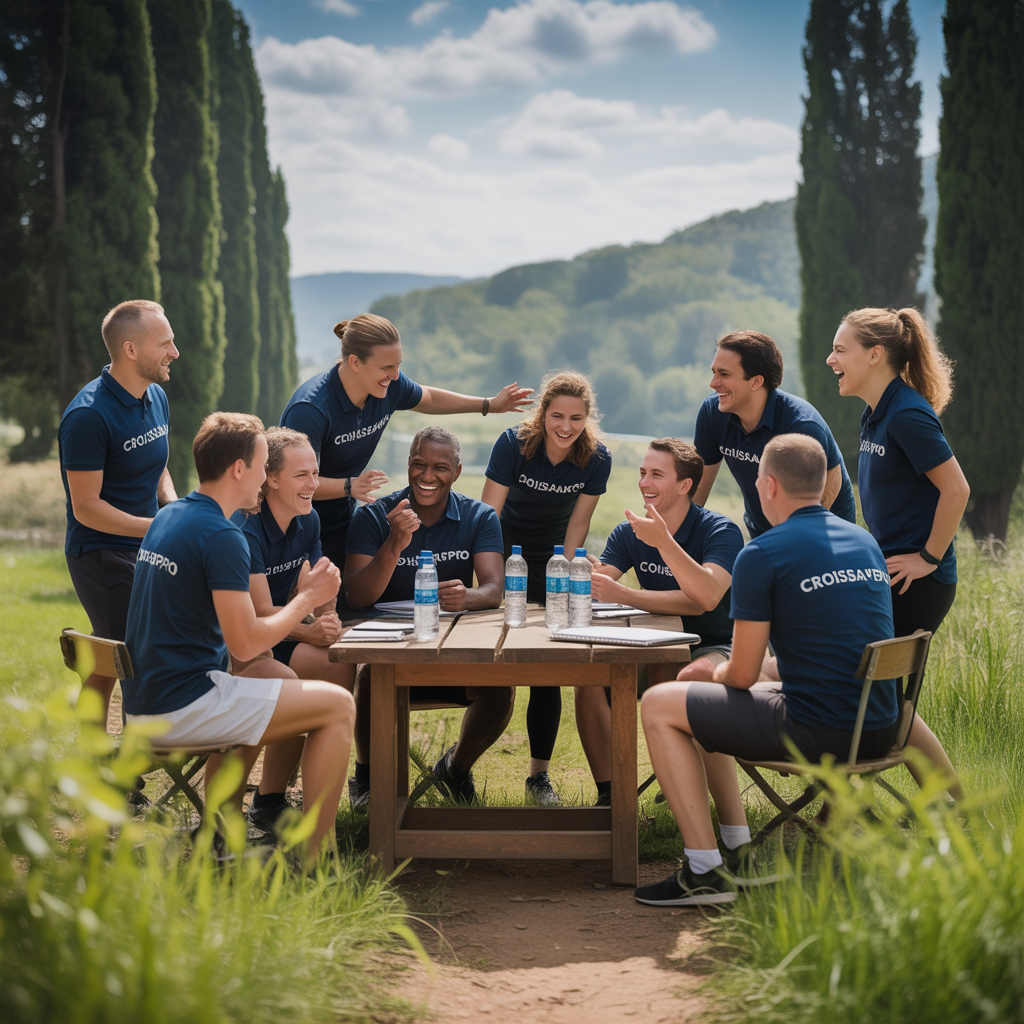 L'équipe de CroissancePro souriante lors d'une retraite d'entreprise en plein air
